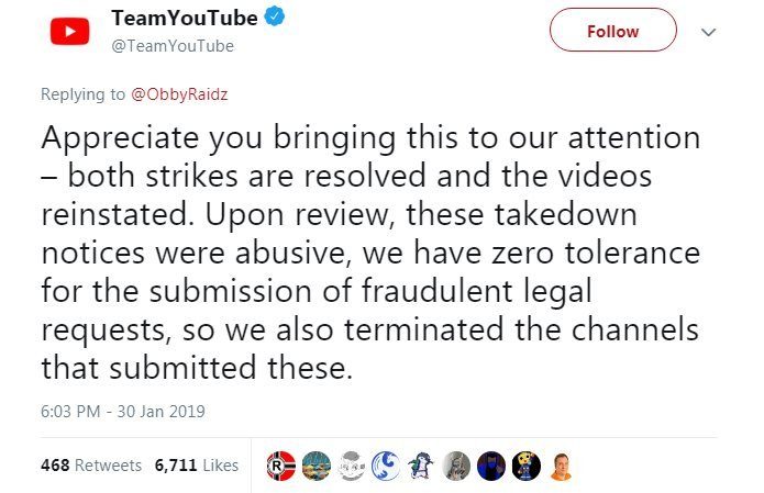 réaction youtube dmca arnaque